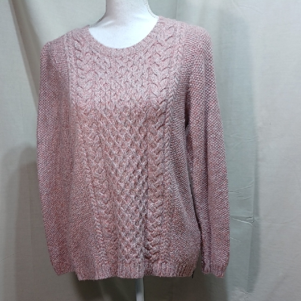 Talbots Petites Sweater Cable Side Zips Pink Large P Wool